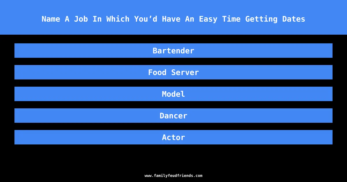 Name A Job In Which You’d Have An Easy Time Getting Dates answer