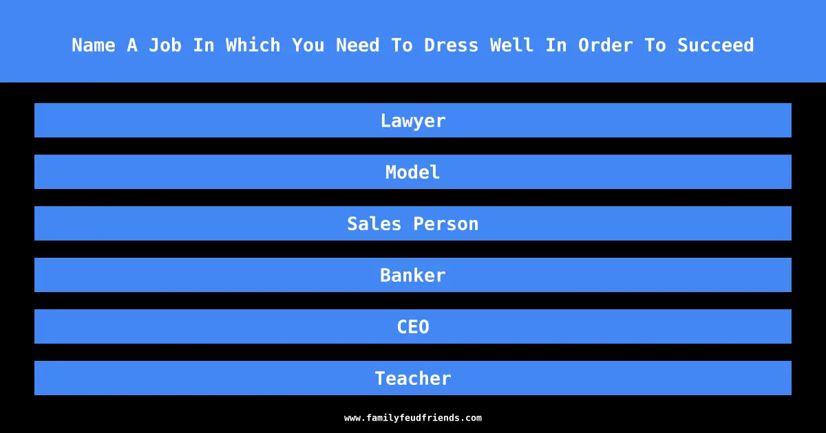 Name A Job In Which You Need To Dress Well In Order To Succeed answer