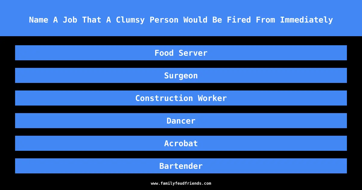 Name A Job That A Clumsy Person Would Be Fired From Immediately answer