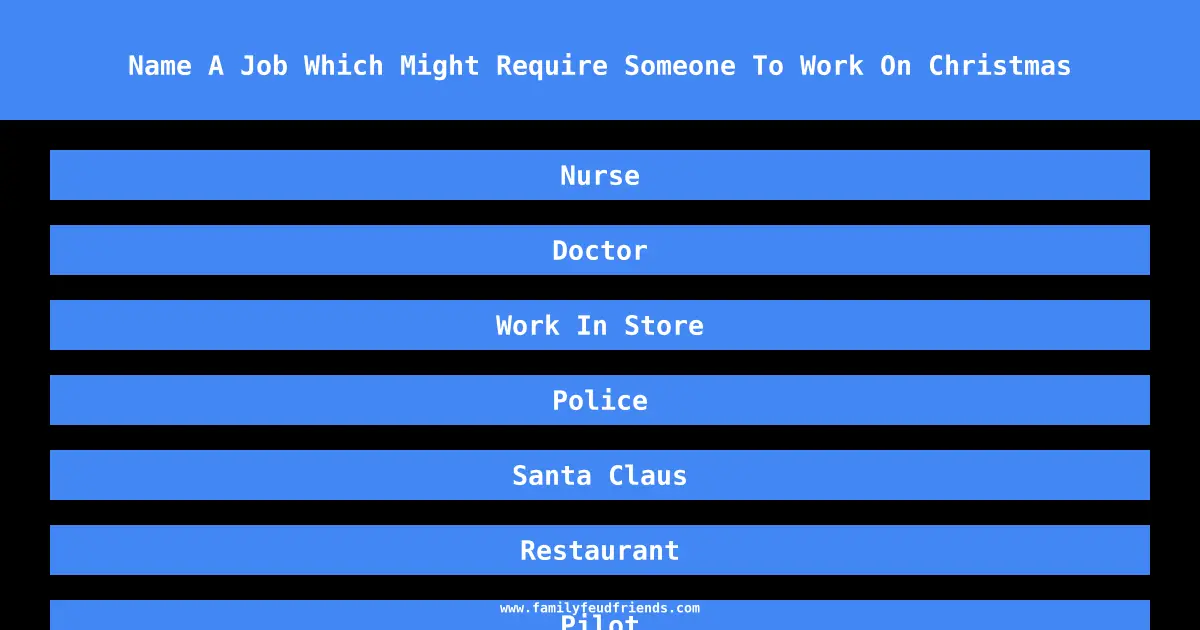 Name A Job Which Might Require Someone To Work On Christmas answer