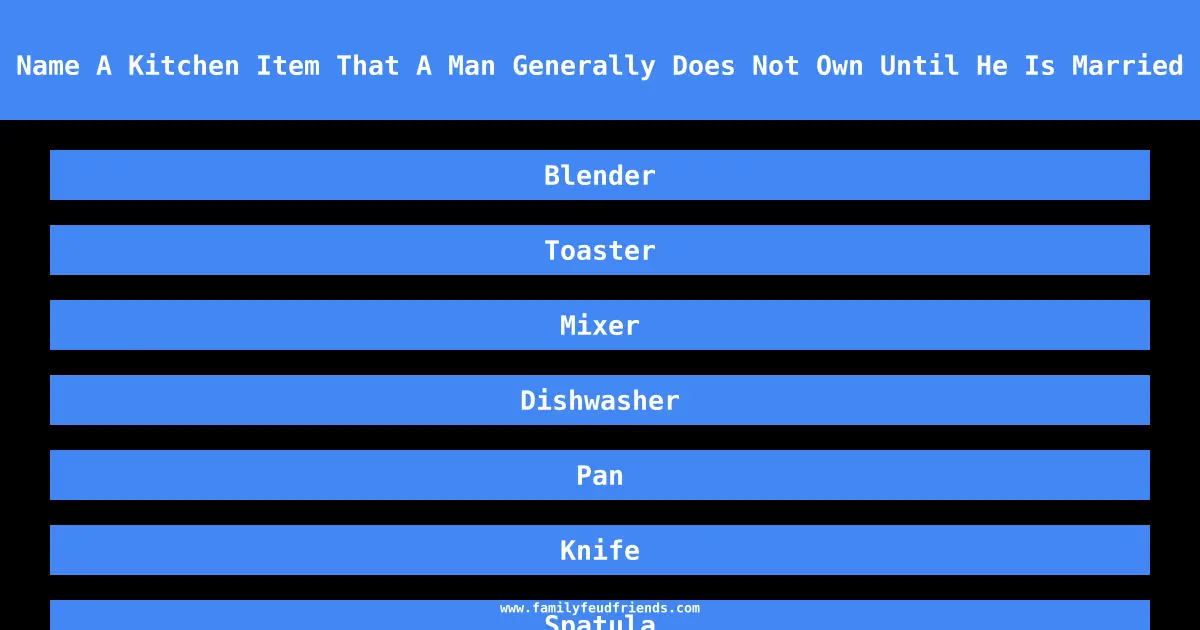 Name A Kitchen Item That A Man Generally Does Not Own Until He Is Married answer