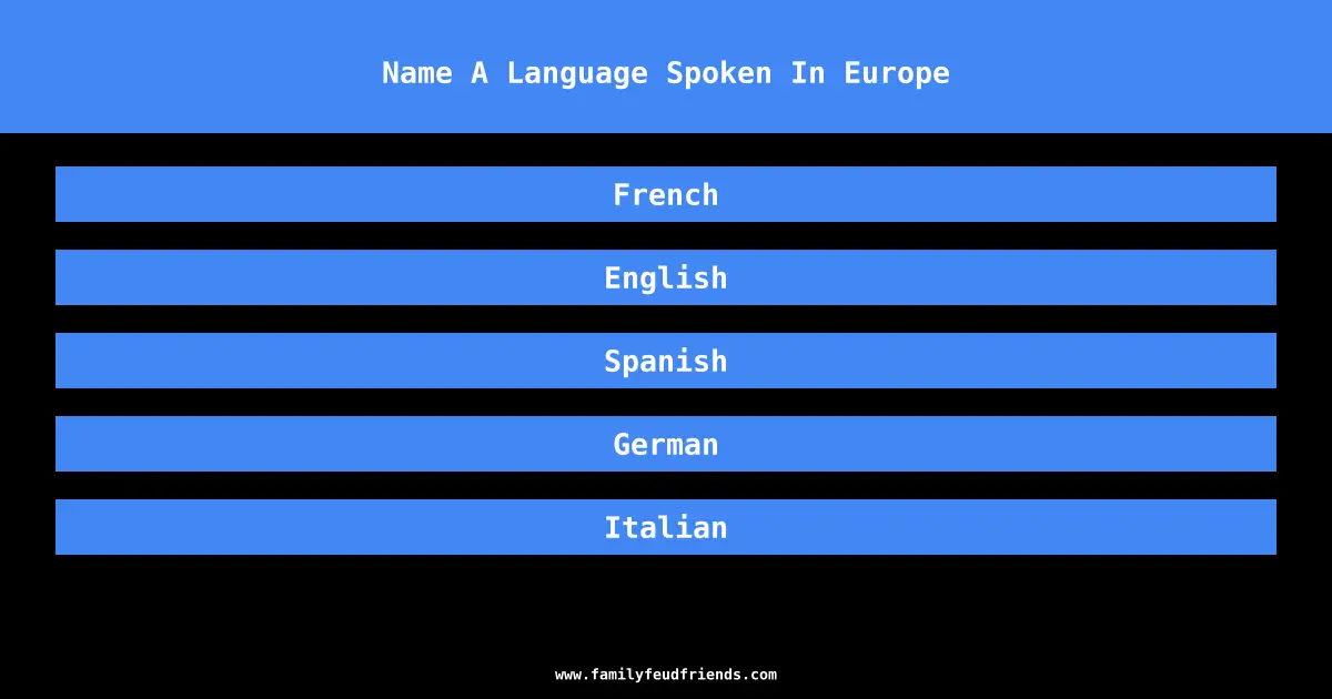 Name A Language Spoken In Europe answer