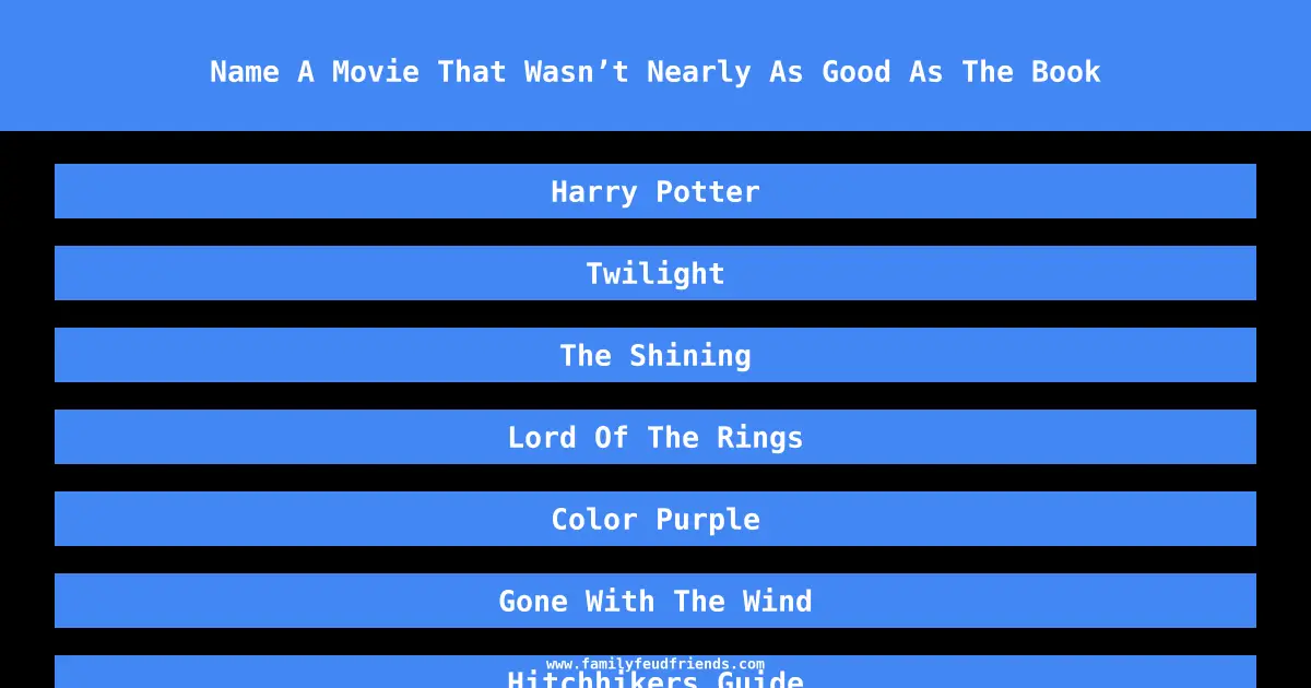 Name A Movie That Wasn’t Nearly As Good As The Book answer
