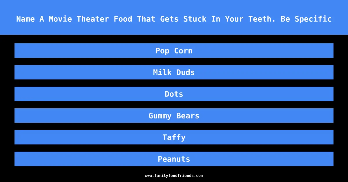 Name A Movie Theater Food That Gets Stuck In Your Teeth. Be Specific answer