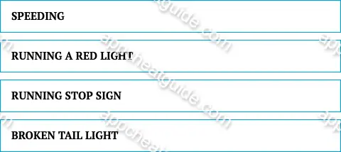 Name a moving violation you might be ticketed for. screenshot answer