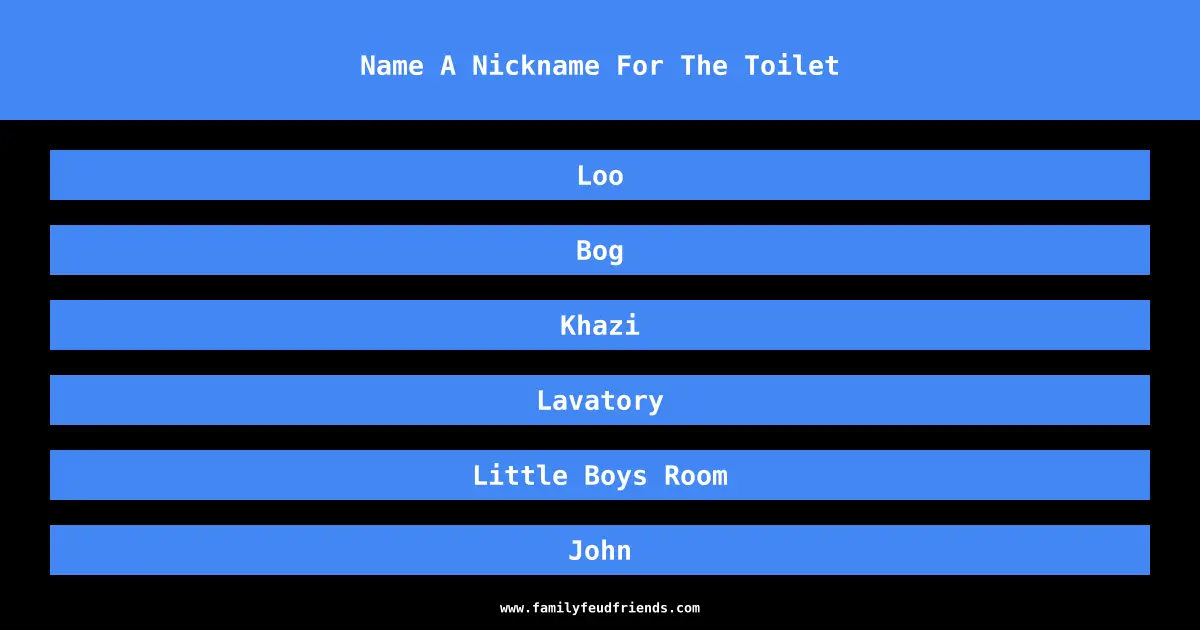 Name A Nickname For The Toilet answer