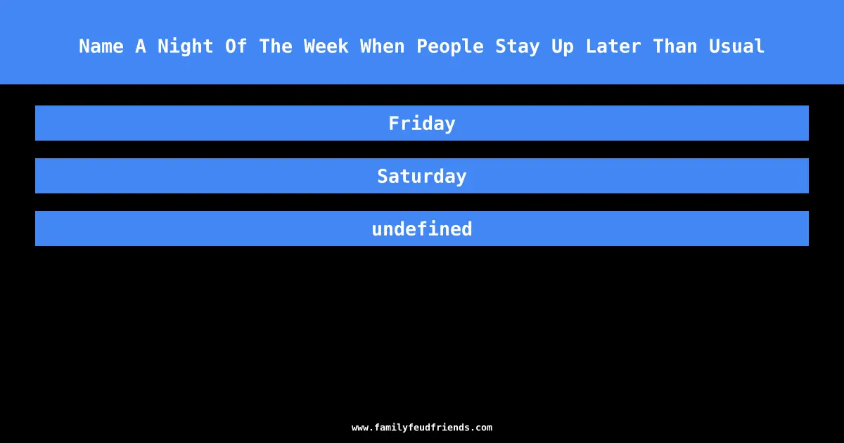 Name A Night Of The Week When People Stay Up Later Than Usual answer