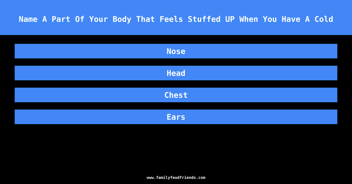 Name A Part Of Your Body That Feels Stuffed UP When You Have A Cold answer