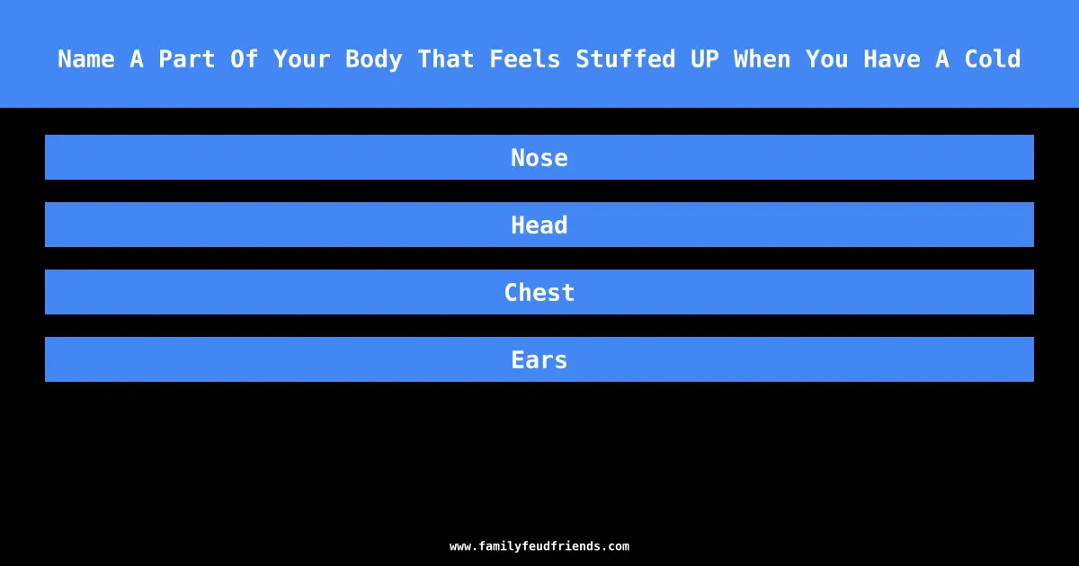 Name A Part Of Your Body That Feels Stuffed UP When You Have A Cold answer