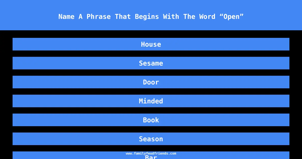 Name A Phrase That Begins With The Word “Open” answer