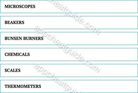 Name a piece of equipment that students might play with in a science lab. screenshot answer