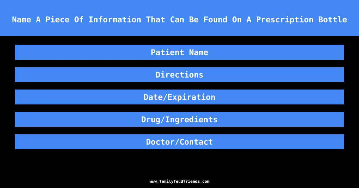 Name A Piece Of Information That Can Be Found On A Prescription Bottle answer