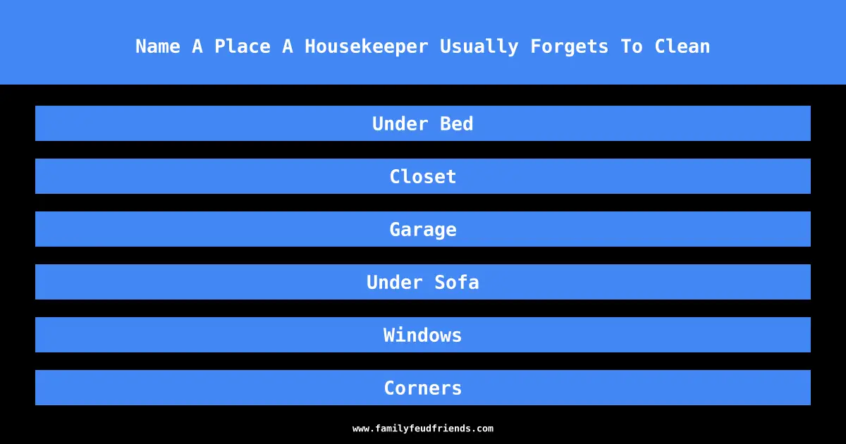 Name A Place A Housekeeper Usually Forgets To Clean answer