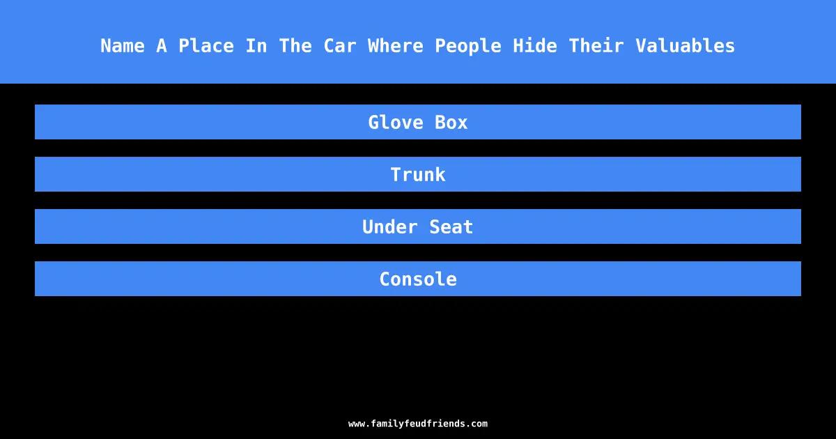Name A Place In The Car Where People Hide Their Valuables answer