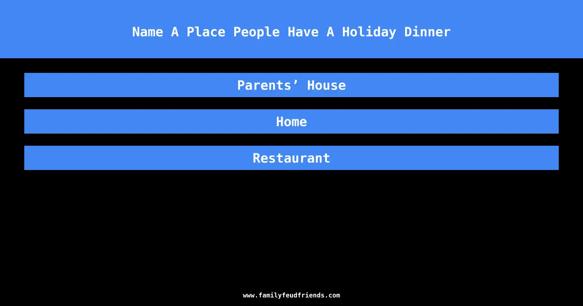 Name A Place People Have A Holiday Dinner answer