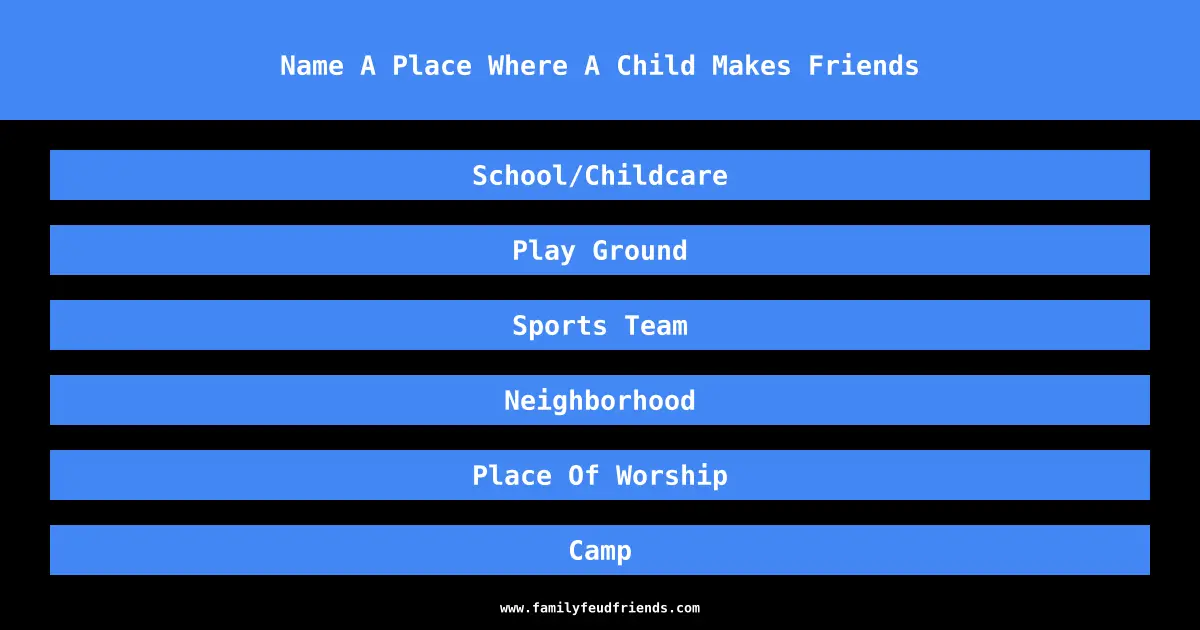 Name A Place Where A Child Makes Friends answer