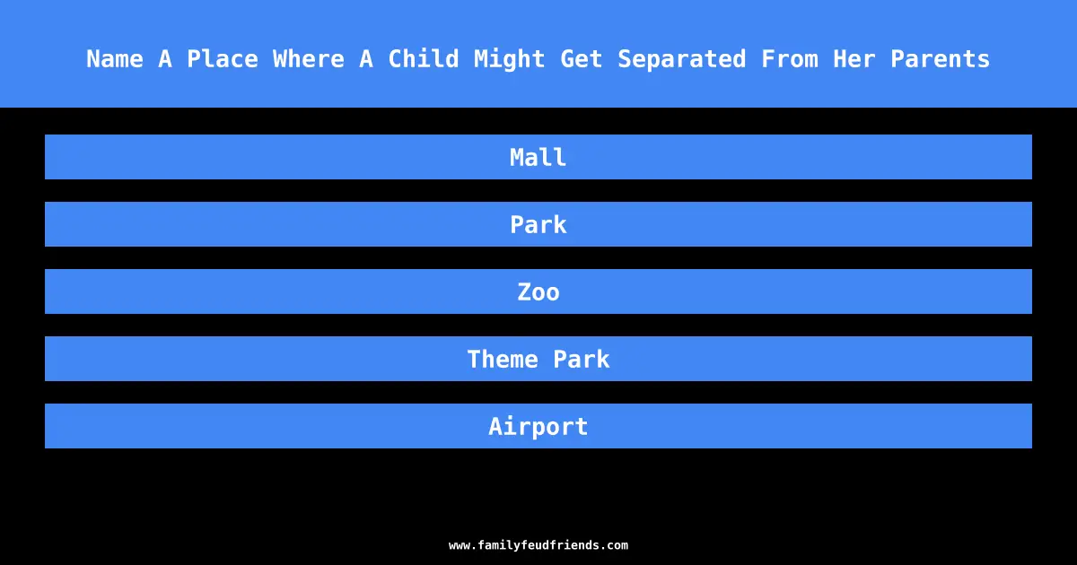 Name A Place Where A Child Might Get Separated From Her Parents answer