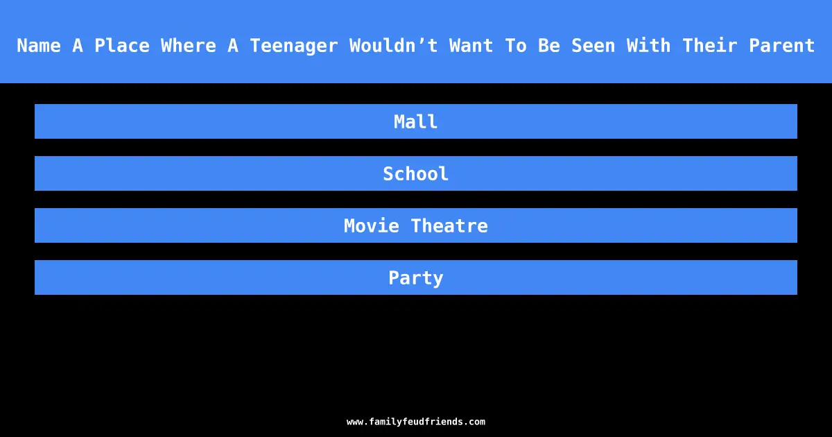 Name A Place Where A Teenager Wouldn’t Want To Be Seen With Their Parent answer