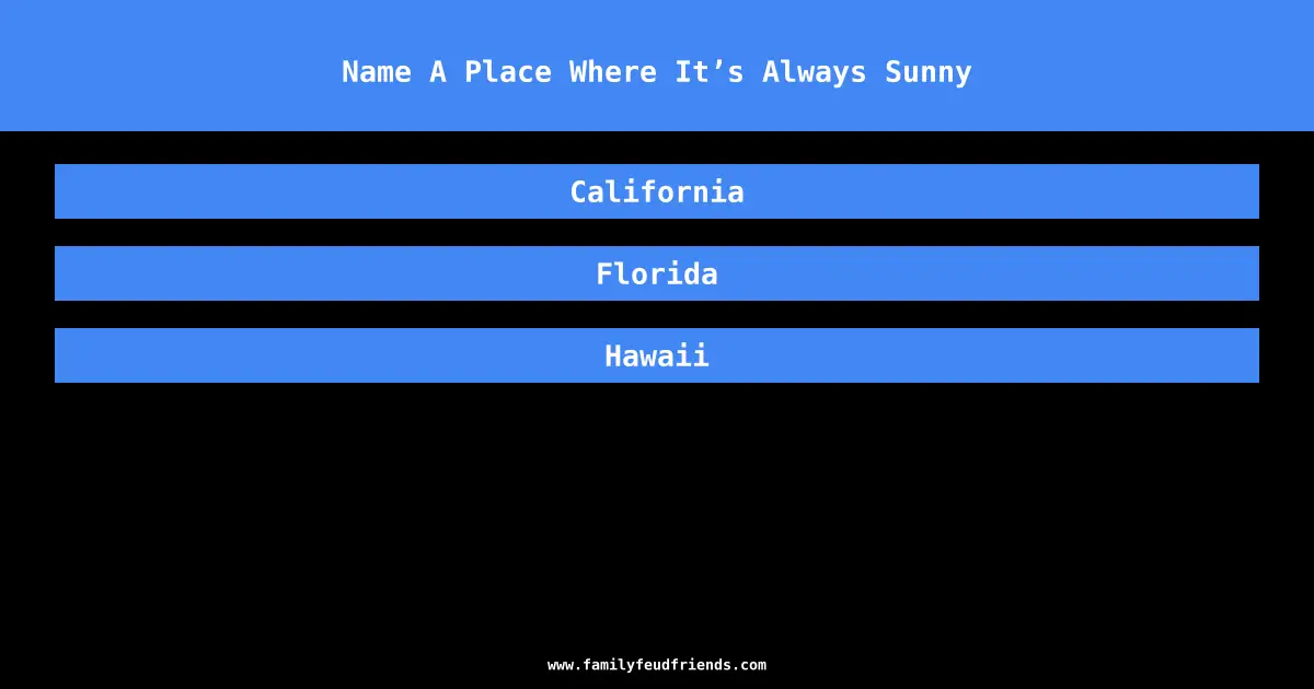 Name A Place Where It’s Always Sunny answer