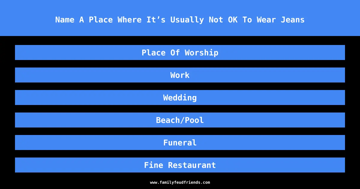 Name A Place Where It’s Usually Not OK To Wear Jeans answer