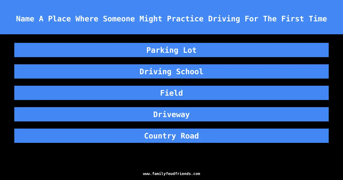 Name A Place Where Someone Might Practice Driving For The First Time answer