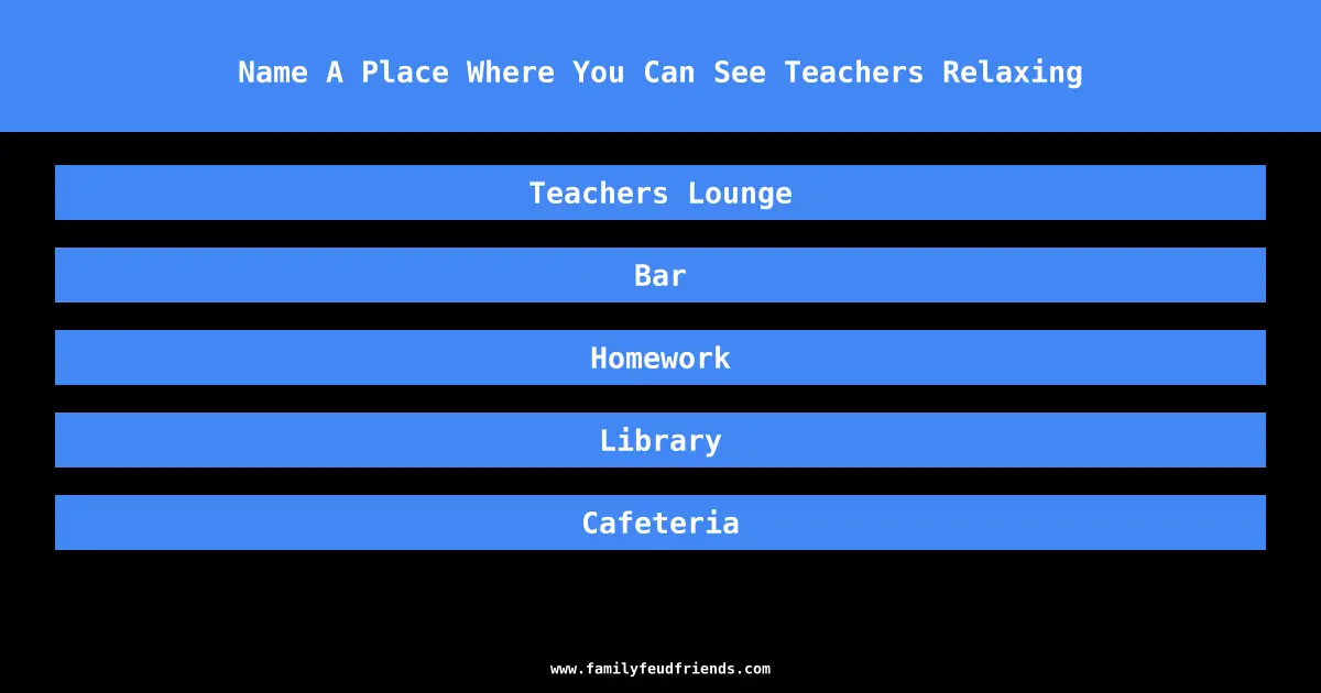 Name A Place Where You Can See Teachers Relaxing answer