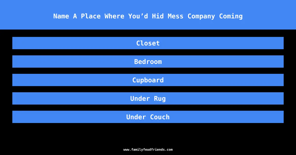 Name A Place Where You’d Hid Mess Company Coming answer