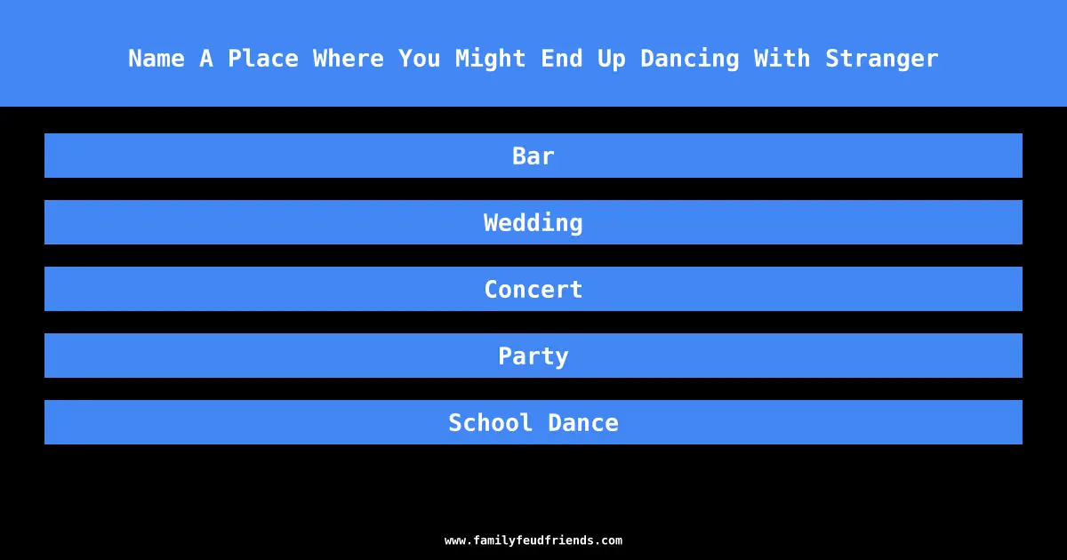Name A Place Where You Might End Up Dancing With Stranger answer