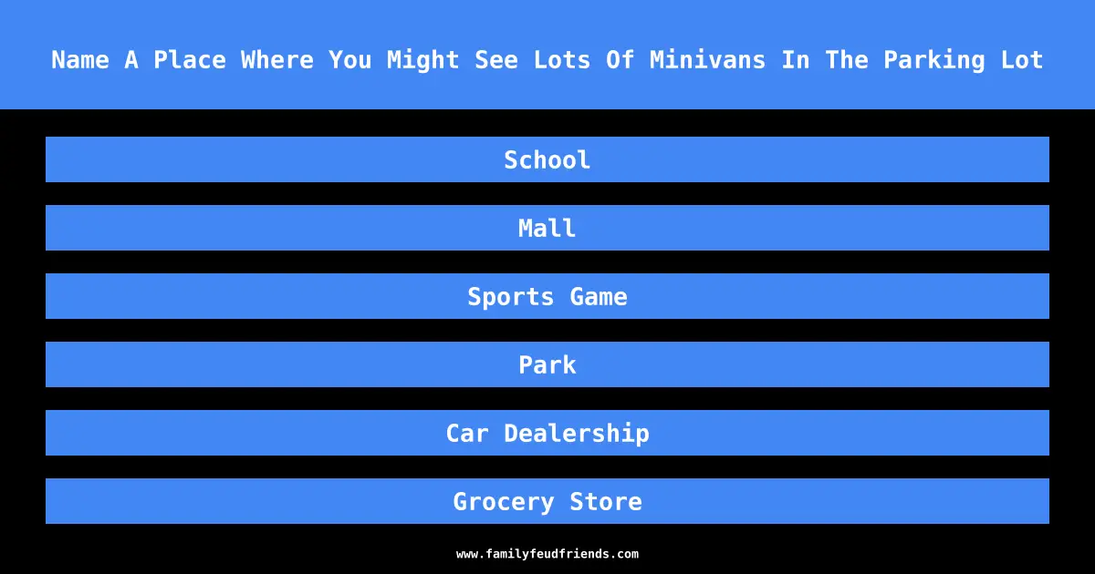 Name A Place Where You Might See Lots Of Minivans In The Parking Lot answer