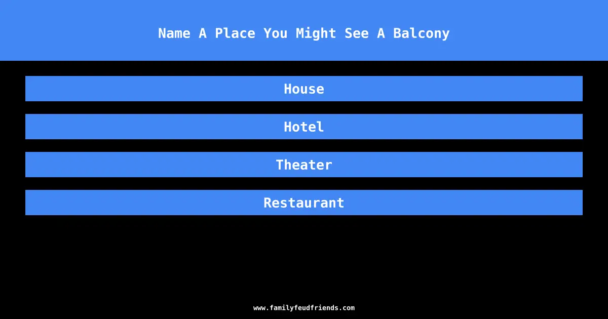 Name A Place You Might See A Balcony answer