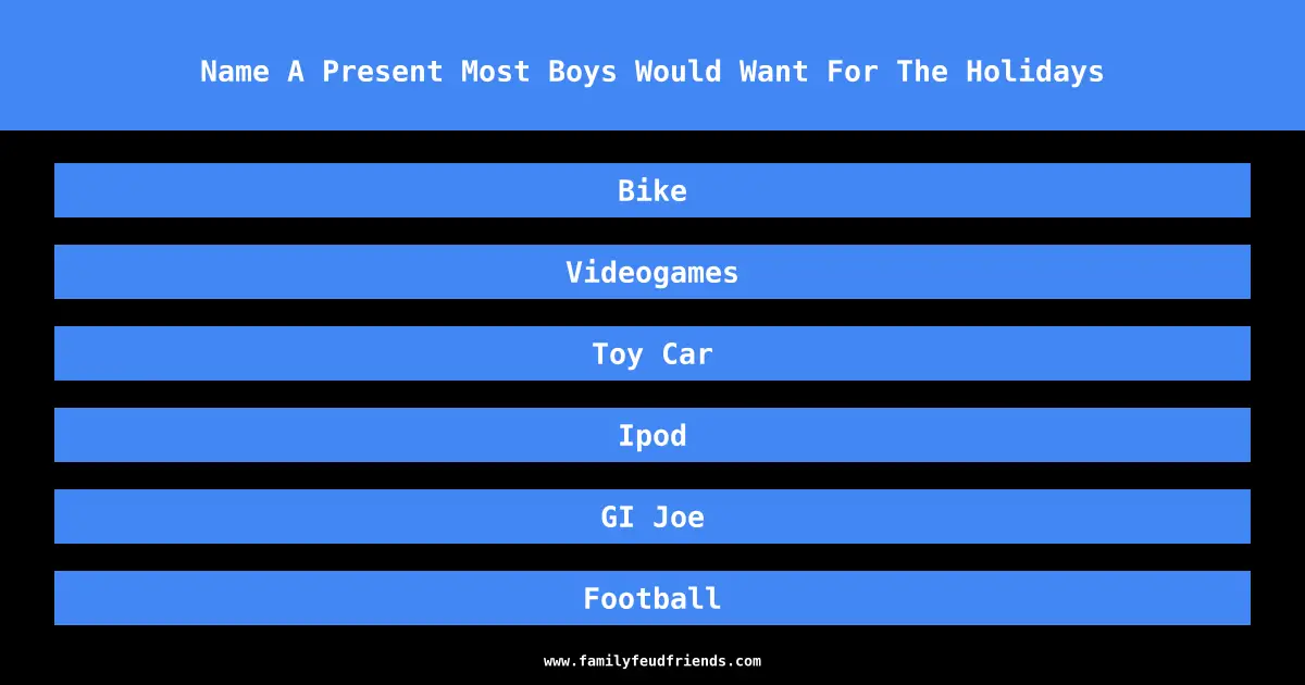 Name A Present Most Boys Would Want For The Holidays answer