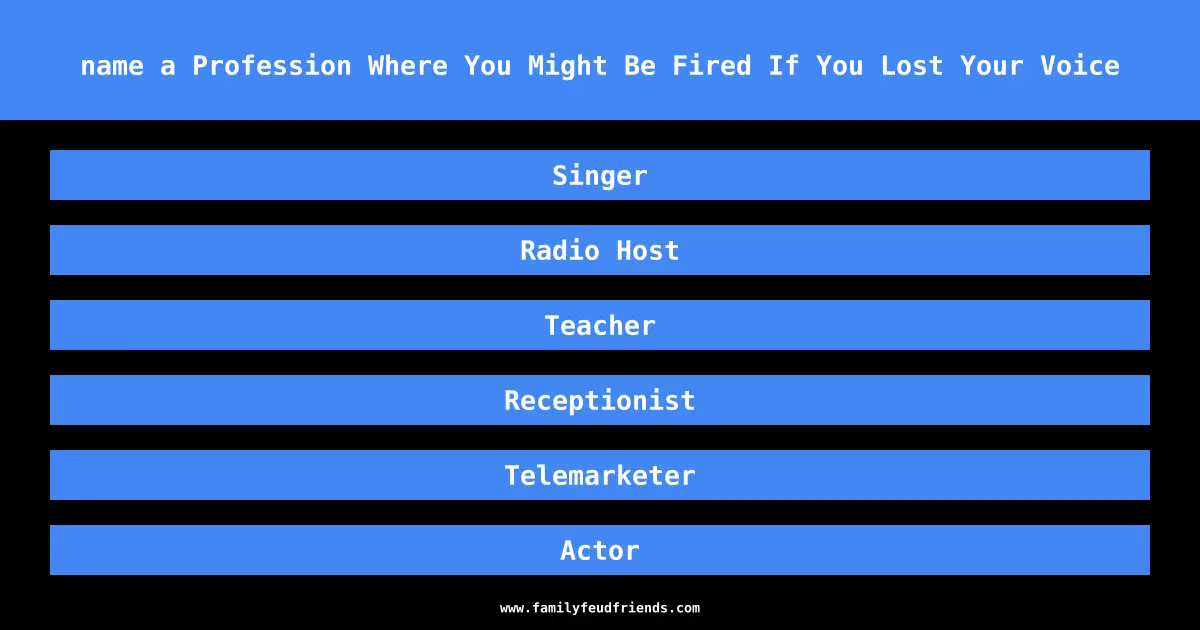 name a Profession Where You Might Be Fired If You Lost Your Voice answer