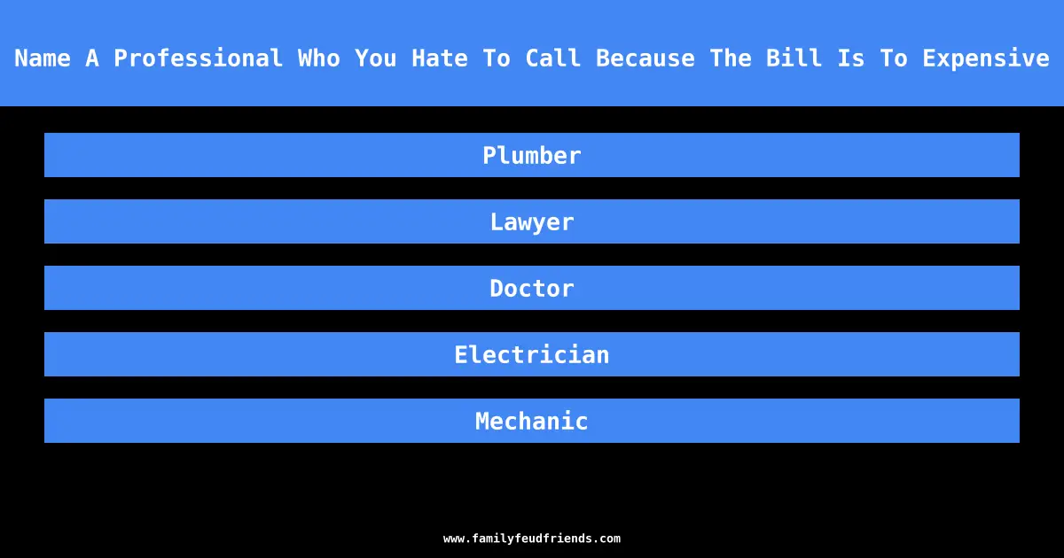 Name A Professional Who You Hate To Call Because The Bill Is To Expensive answer