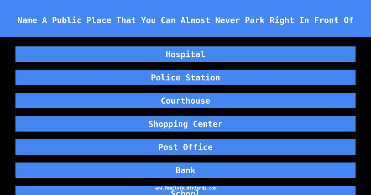 Name A Public Place That You Can Almost Never Park Right In Front Of answer