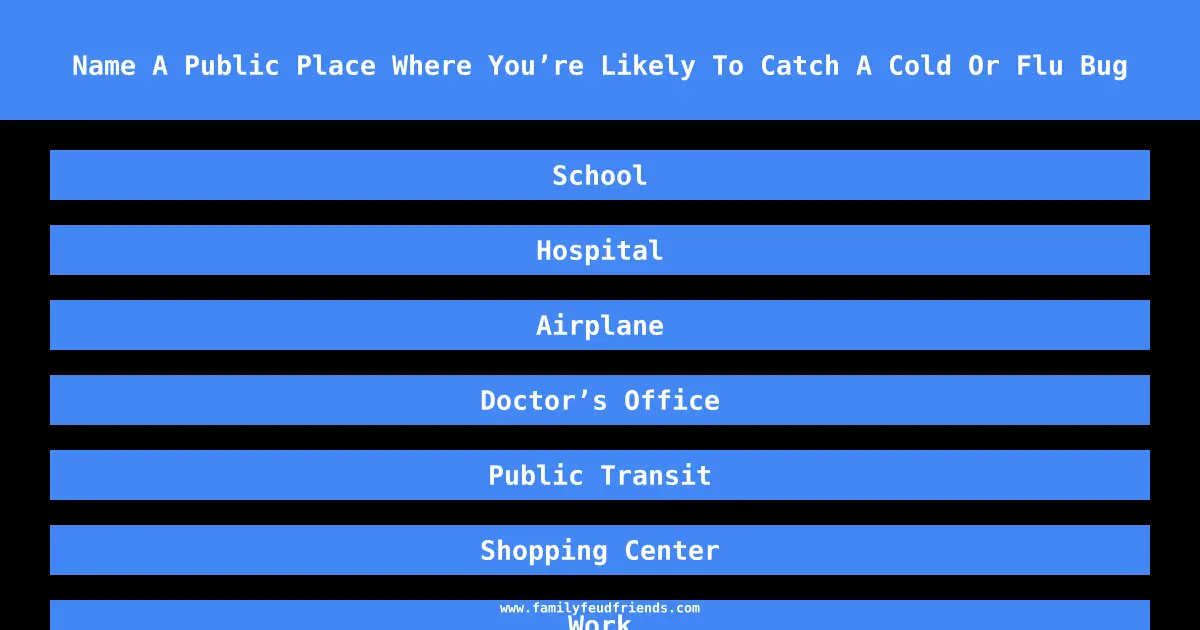 Name A Public Place Where You’re Likely To Catch A Cold Or Flu Bug answer