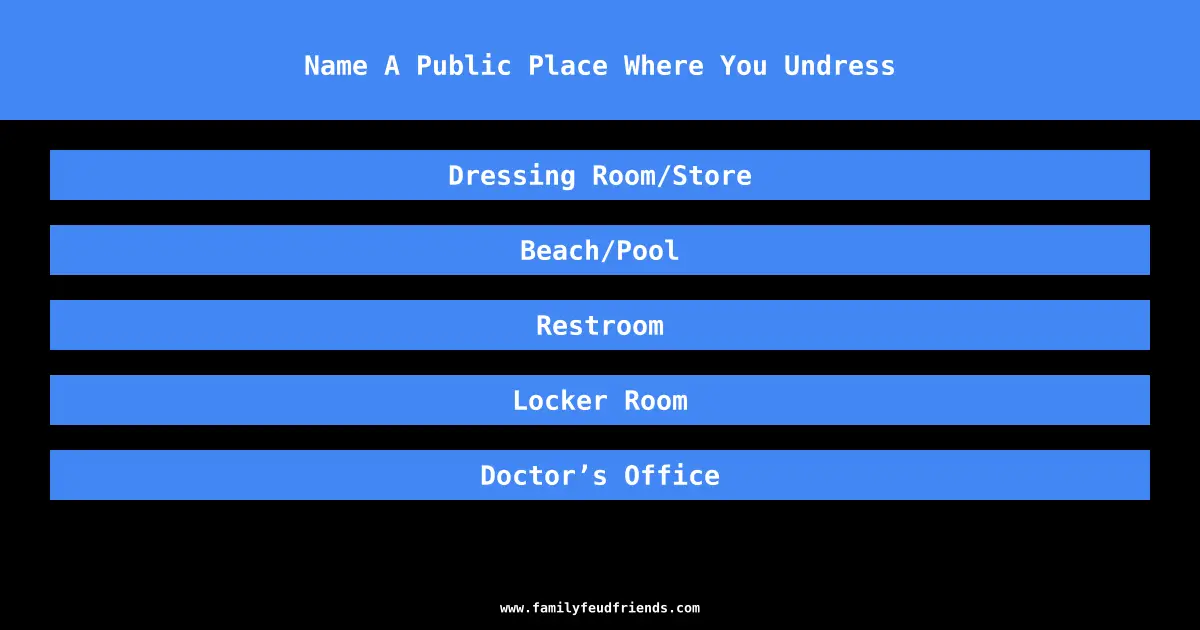 Name A Public Place Where You Undress answer