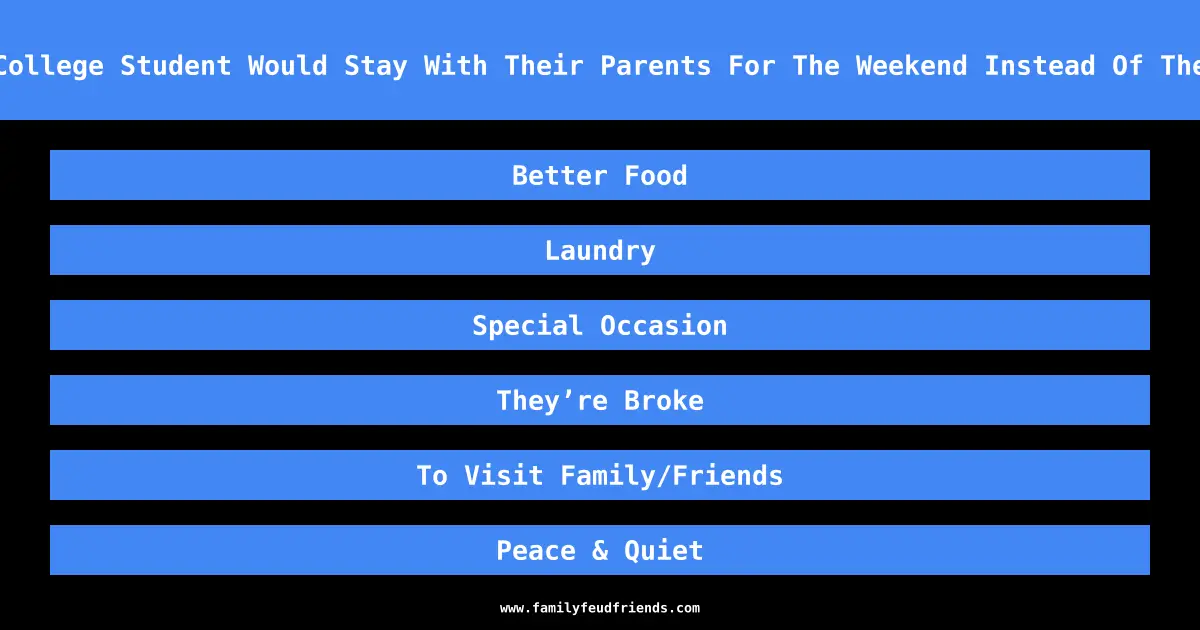 Name A Reason A College Student Would Stay With Their Parents For The Weekend Instead Of Their Own Dorm Room answer