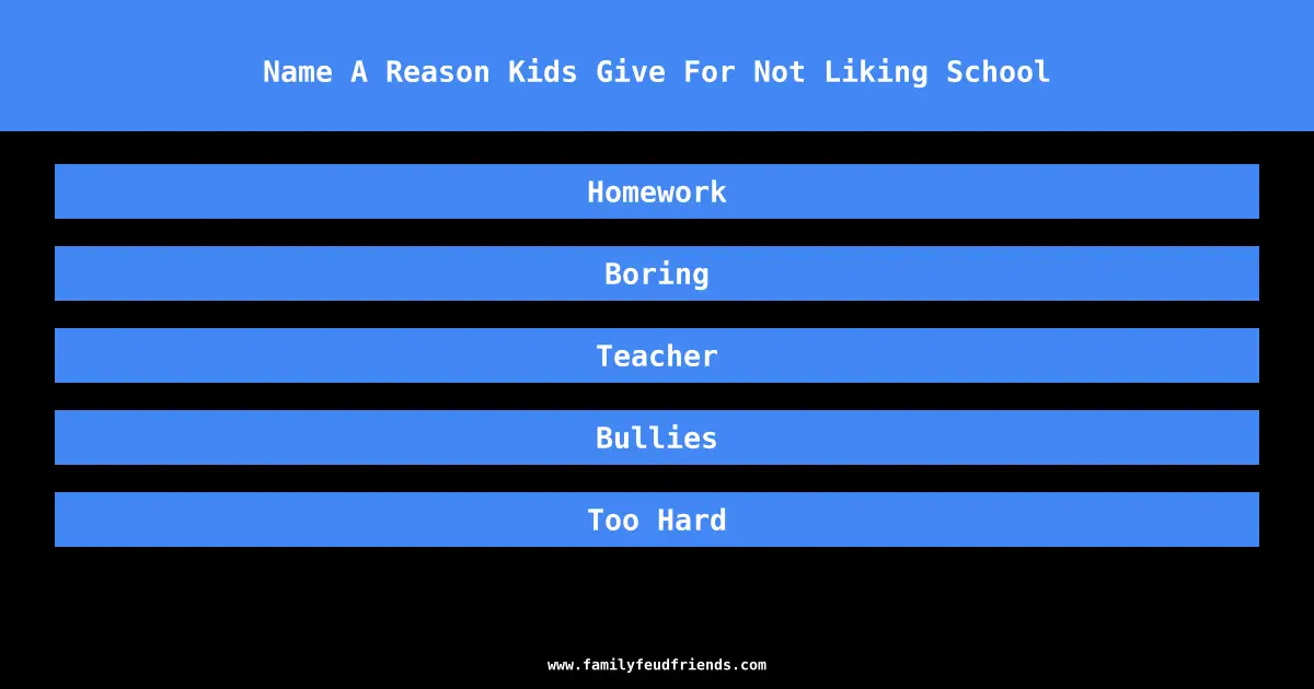 Name A Reason Kids Give For Not Liking School answer