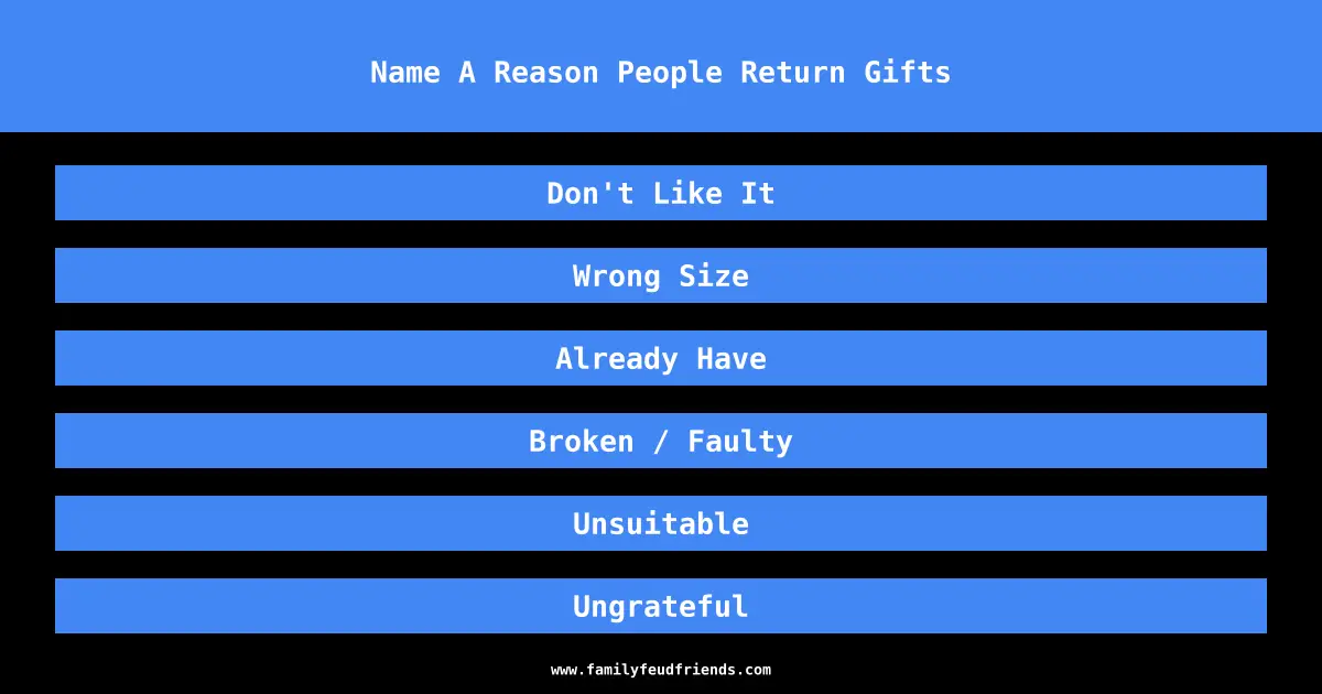 Name A Reason People Return Gifts answer