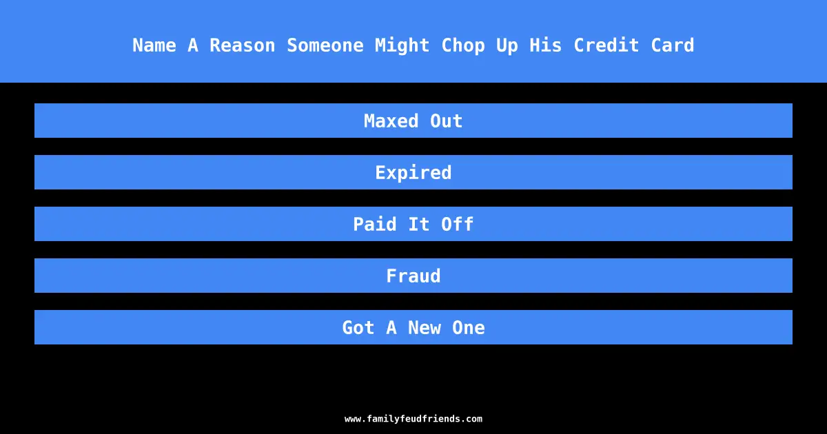 Name A Reason Someone Might Chop Up His Credit Card answer