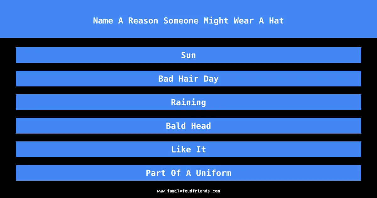 Name A Reason Someone Might Wear A Hat answer