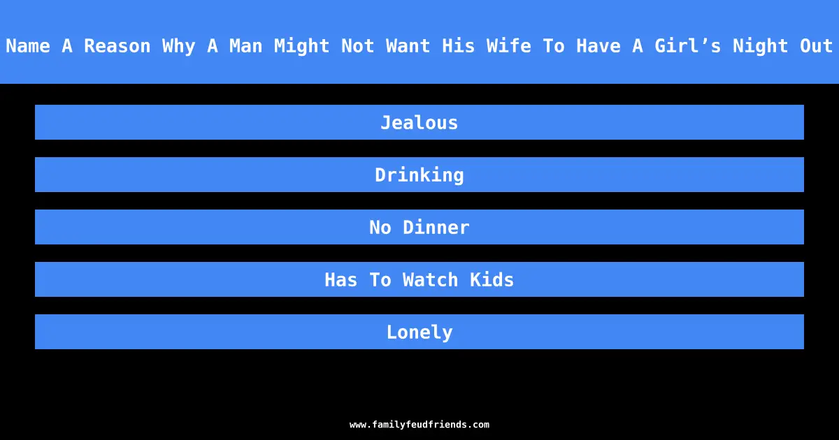 Name A Reason Why A Man Might Not Want His Wife To Have A Girl’s Night Out answer
