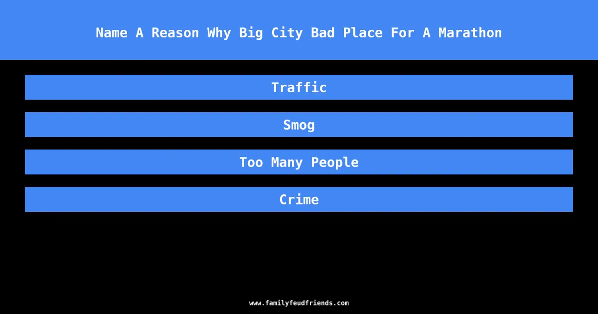 Name A Reason Why Big City Bad Place For A Marathon answer