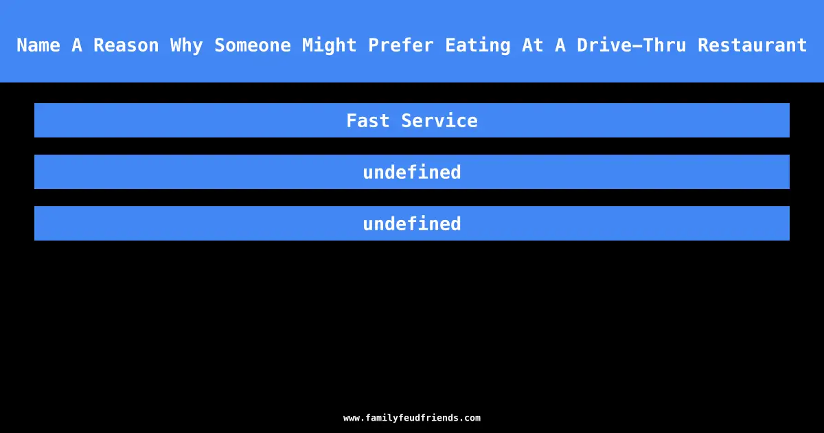 Name A Reason Why Someone Might Prefer Eating At A Drive-Thru Restaurant answer