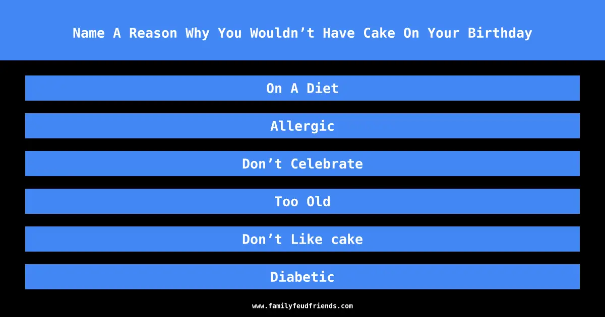 Name A Reason Why You Wouldn’t Have Cake On Your Birthday answer