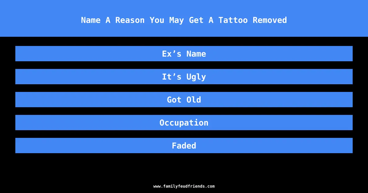 Name A Reason You May Get A Tattoo Removed answer