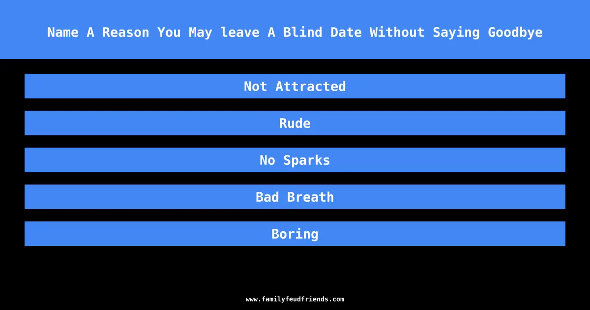 Name A Reason You May leave A Blind Date Without Saying Goodbye answer