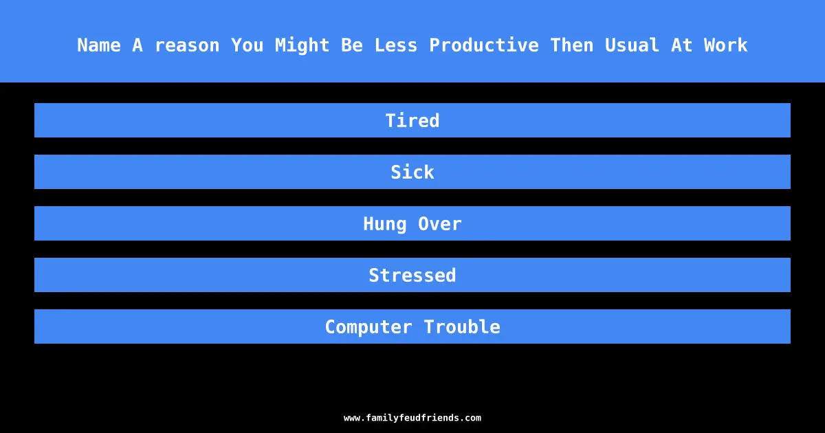 Name A reason You Might Be Less Productive Then Usual At Work answer