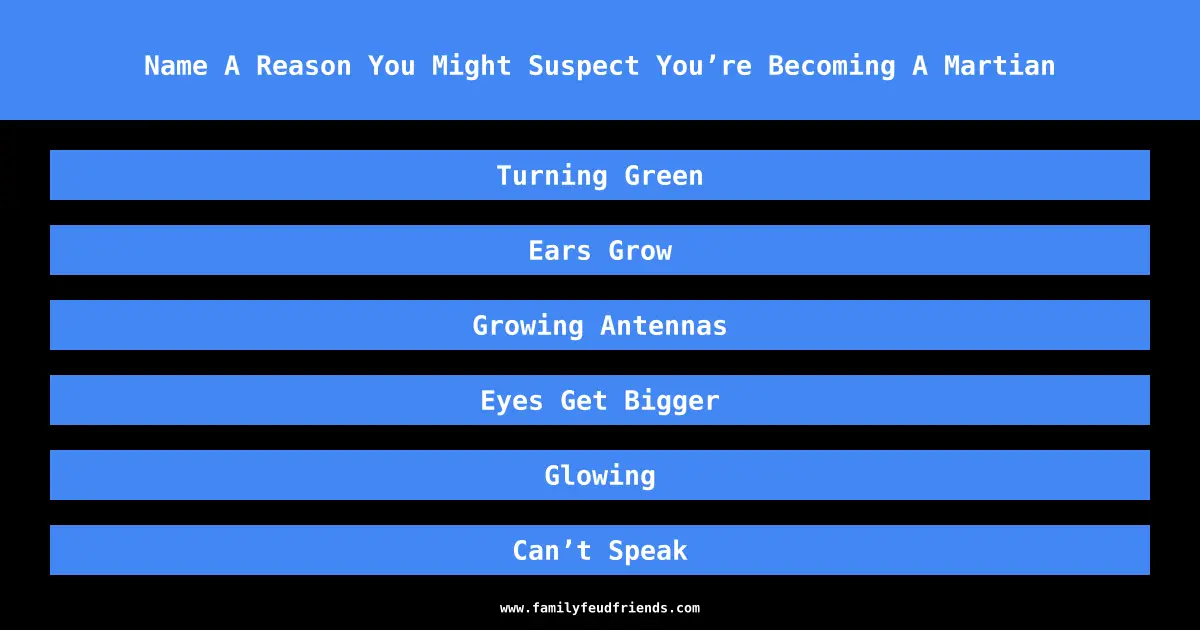 Name A Reason You Might Suspect You’re Becoming A Martian answer