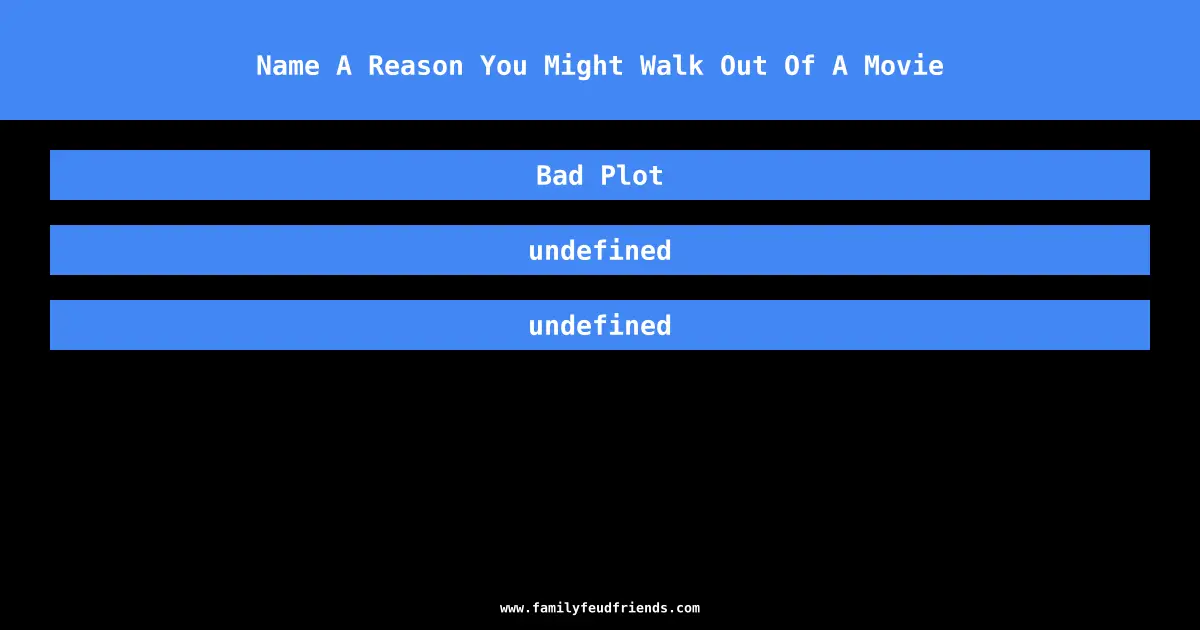 Name A Reason You Might Walk Out Of A Movie answer